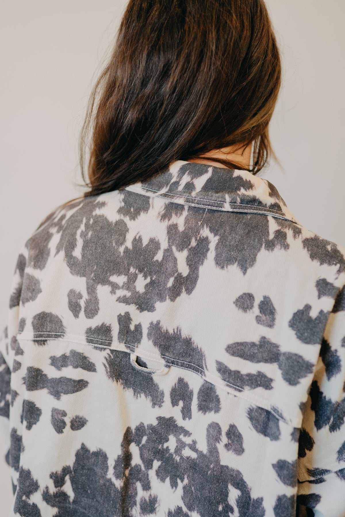 By Together | Rogue Cow Print Denim Jacket | Cream Chocolate