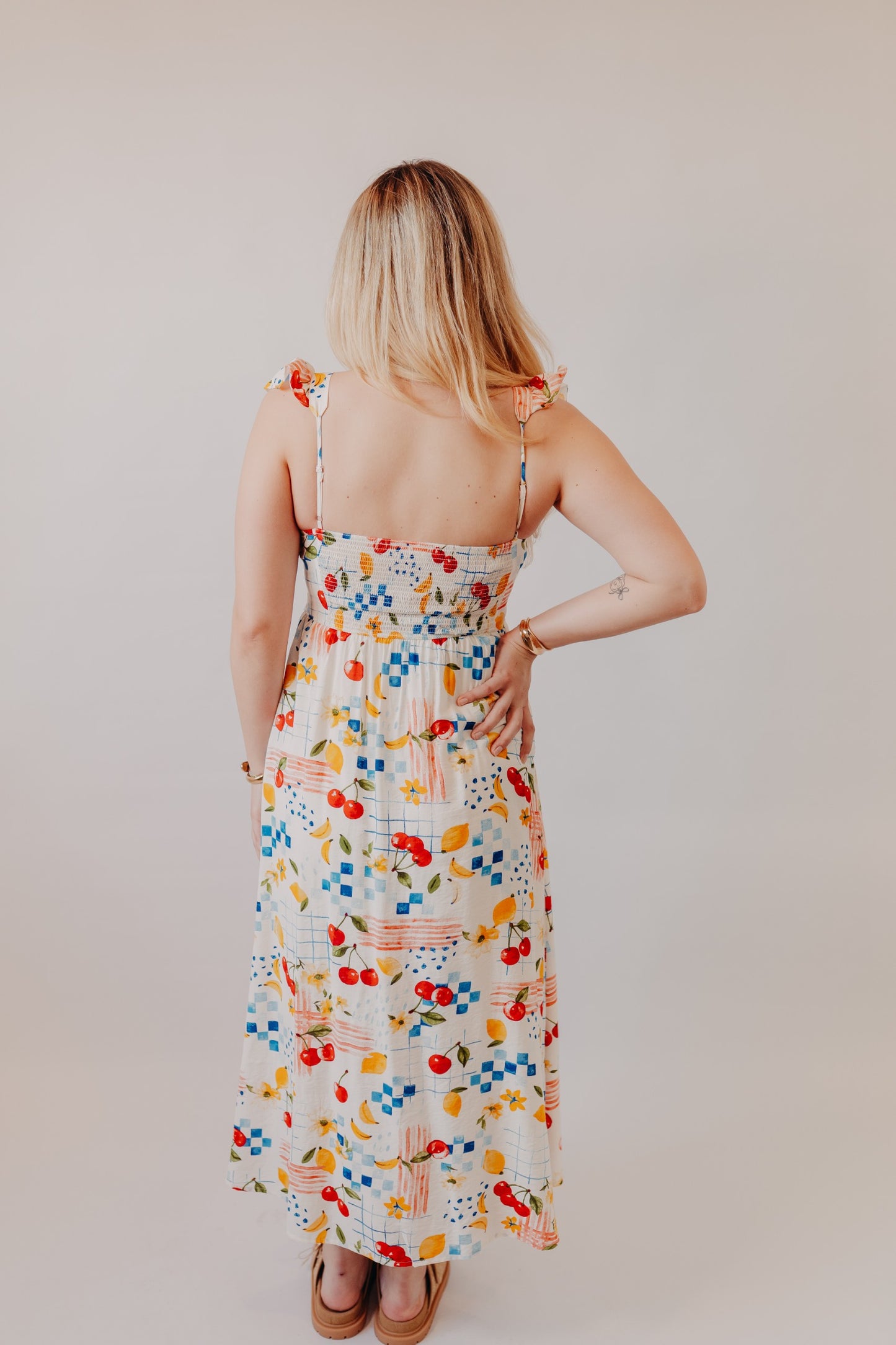 Blu Pepper | Picnic Motif Ruffle Strap Maxi Dress