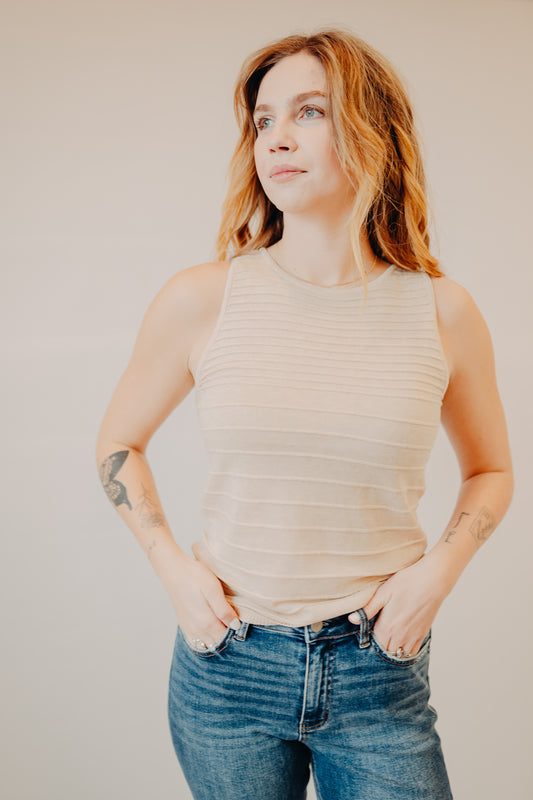 Staccato | Pintuck Striped Sweater | Almond