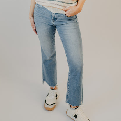 Flying Monkey | High Rise Raw Slant Hem Crop Flare | Cedar Lane