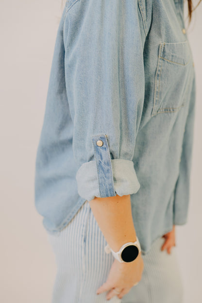 Blu Pepper | Collared Western Denim Top | Denim