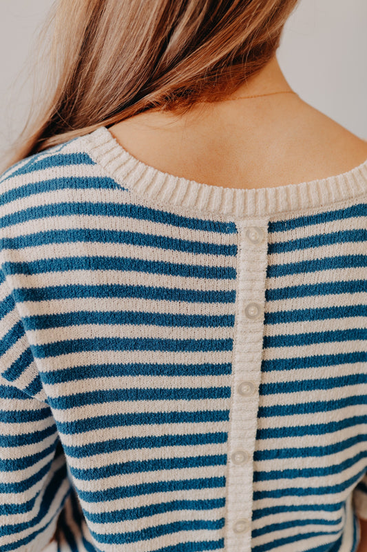 Blu Pepper | Striped Contrast Trim Knit Sweater | Blue