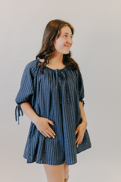 Miou Muse | Stripe Detail Loose Romper | Navy