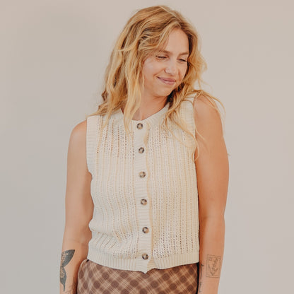 Blu Pepper | Crew Neck Knit Cardigan | Oatmeal