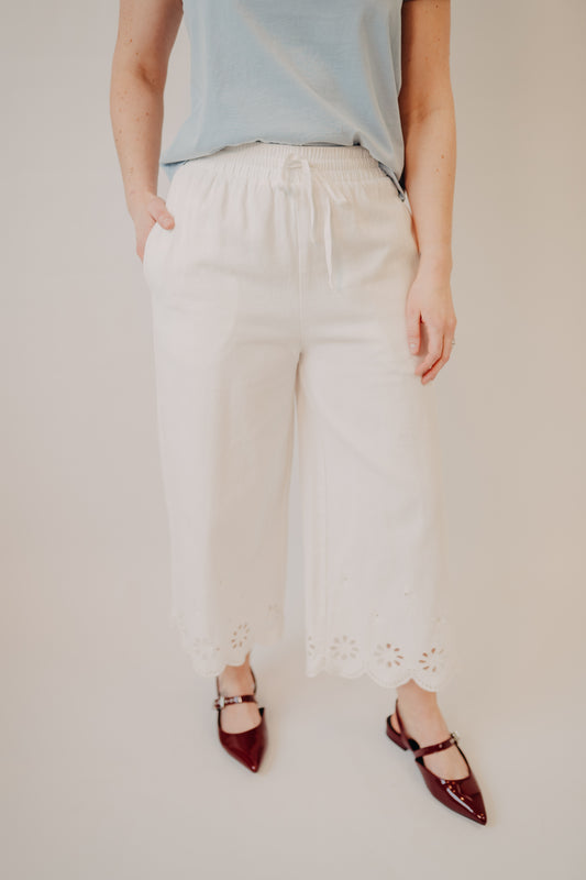 Hem & Thread | Embroidered Culottes | White