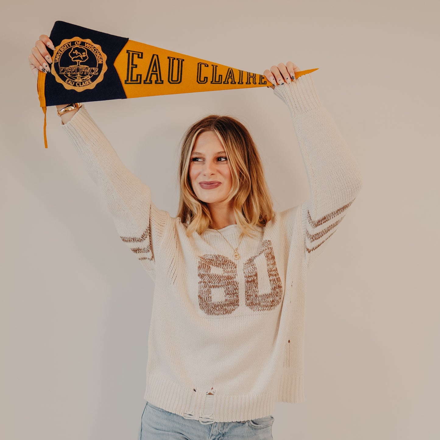 Blu Pepper | Distressed Varsity Top | Oatmeal