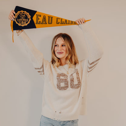 Blu Pepper | Distressed Varsity Top | Oatmeal