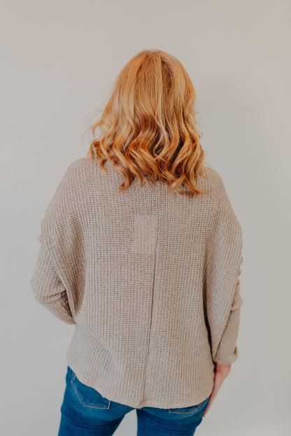 Gilli | Long Sleeve Side Slit Top | Oatmeal