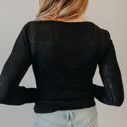 Blu Pepper | Boat Neck Crochet Top | Black