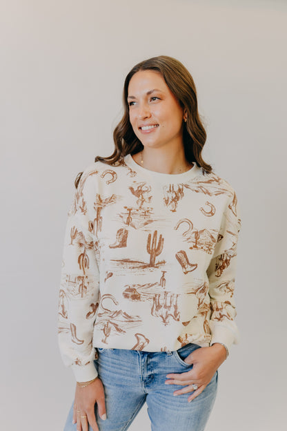 Blu Pepper | Western Print Top | Cream Multi