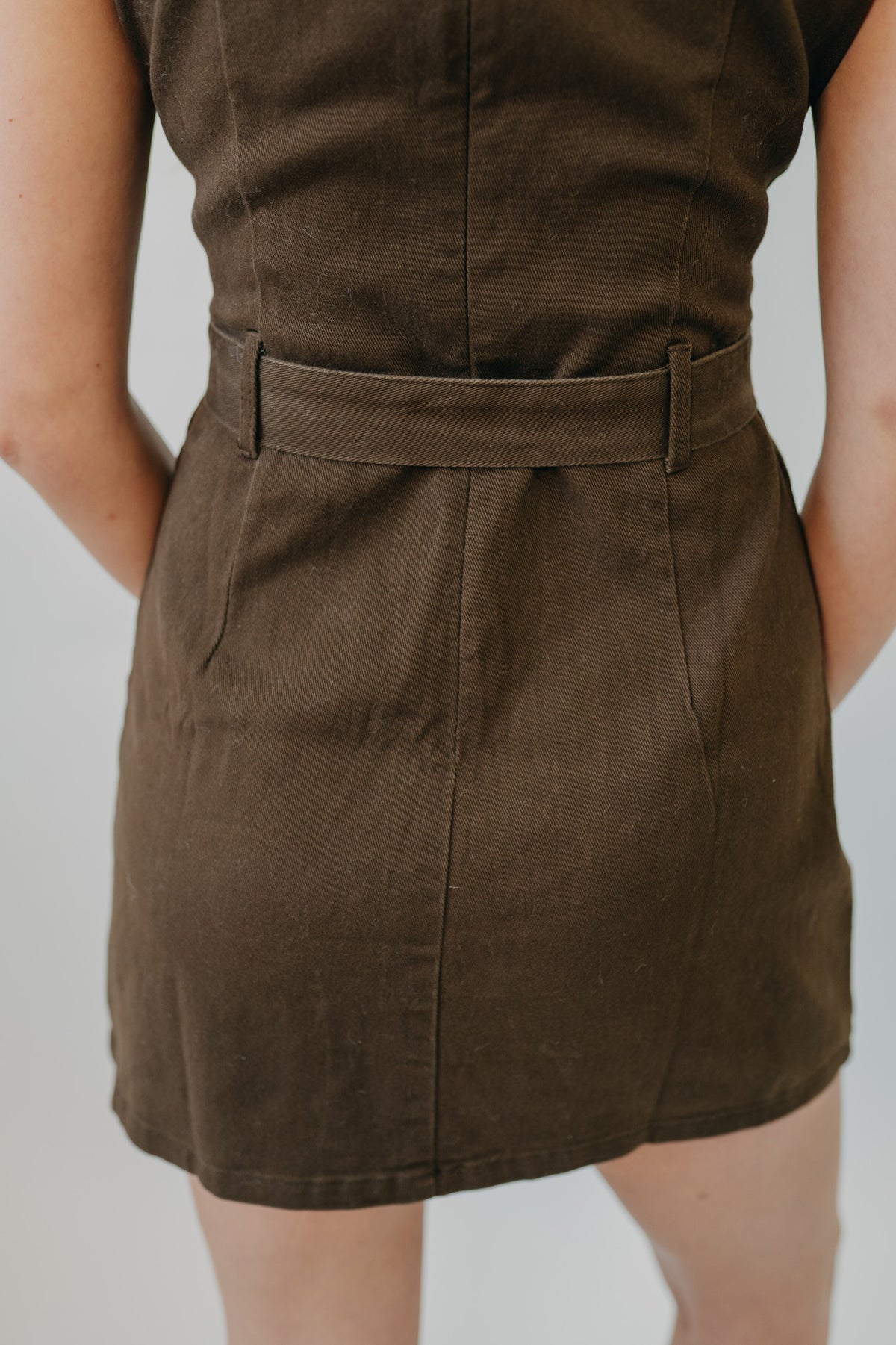 Blu Pepper | Belted Sleeveless Midi Dress | Brown