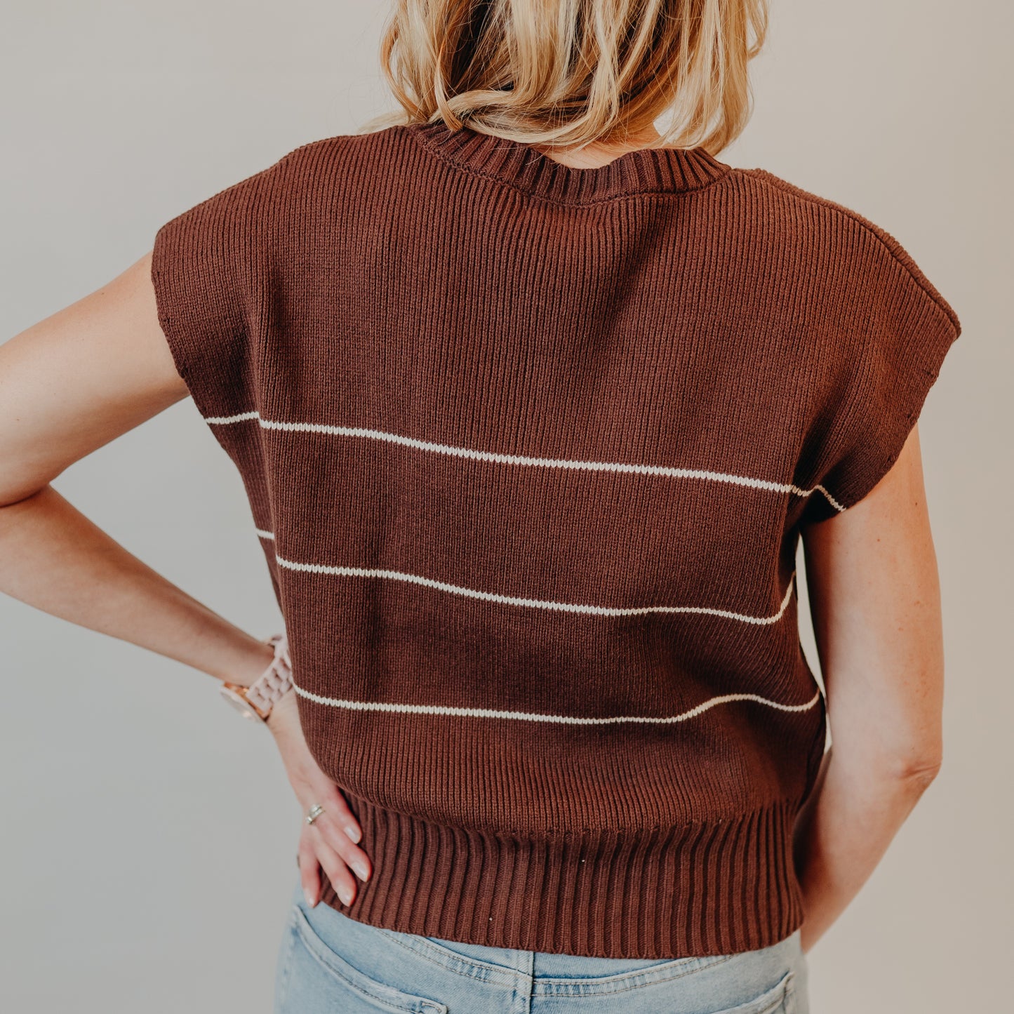 Blu Pepper | Striped Button-Down Cardigan | Chocolate