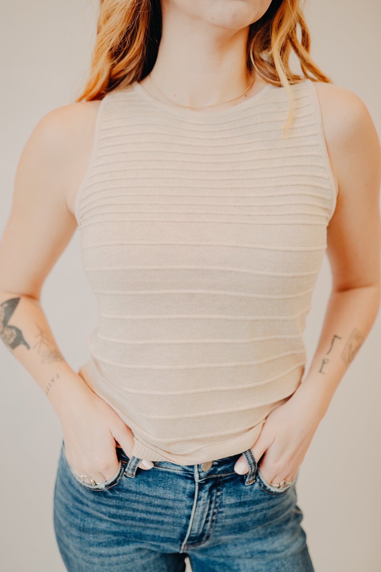 Staccato | Pintuck Striped Sweater | Almond