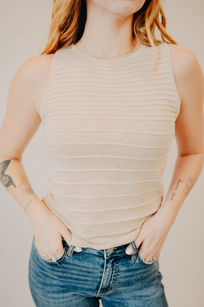 Staccato | Pintuck Striped Sweater | Almond