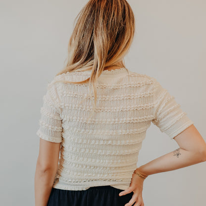 Gilli | Stripe Lace Half Sleeve Top | Cream