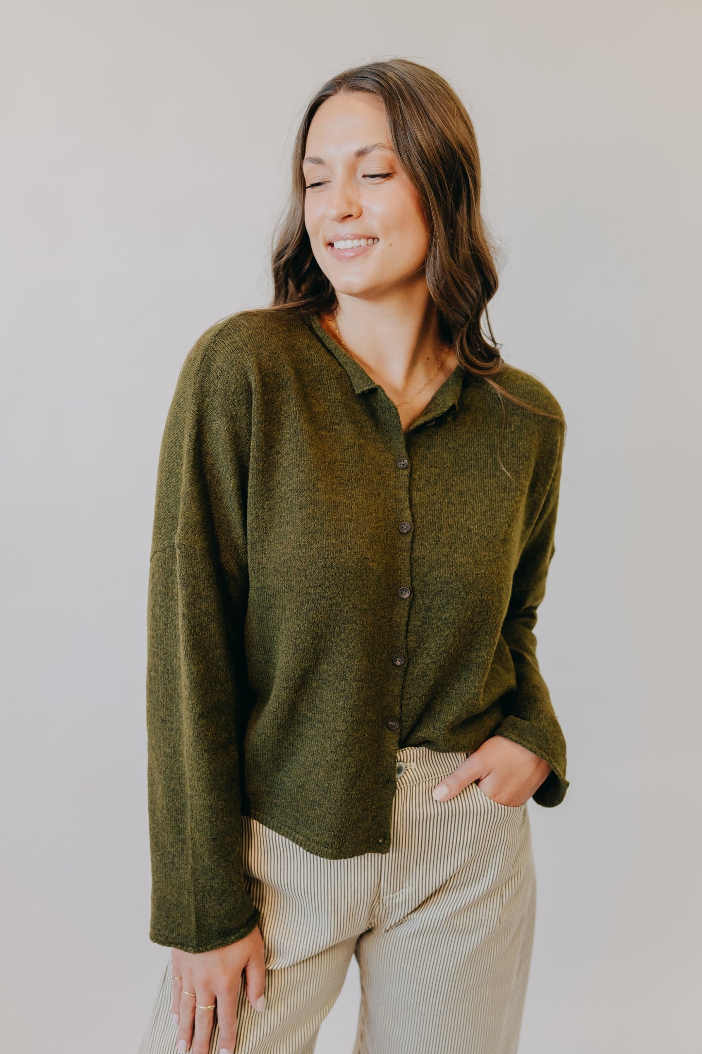 Blu Pepper | Lightweight Knit Cardigan | Olive