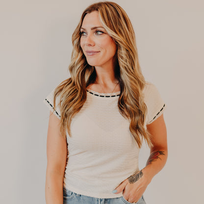 Doe & Rae | Textured Lace Detailed Top | Cream