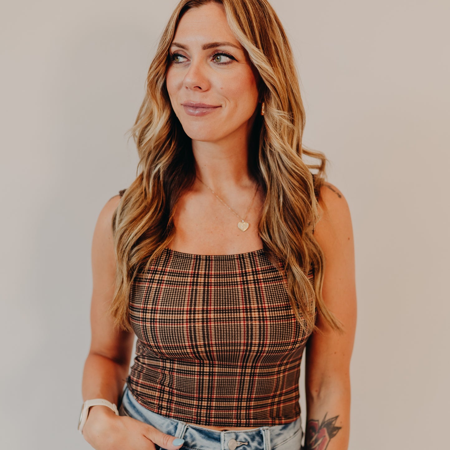 Blu Pepper | Plaid Knit Top | Camel Multi