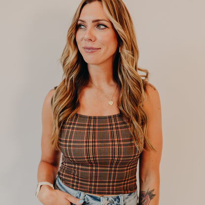 Blu Pepper | Plaid Knit Top | Camel Multi