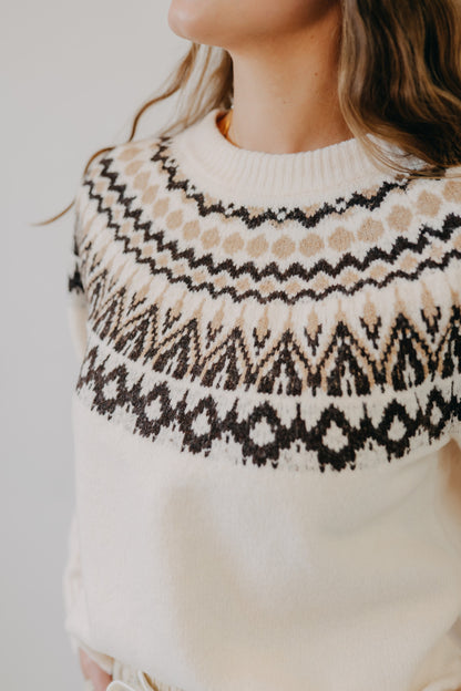 Blu Pepper | Fair Isle Crew Neck Sweater | Cream