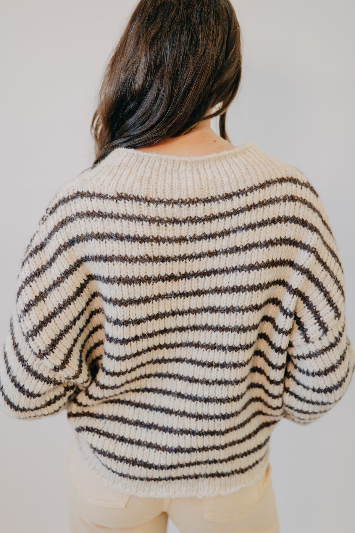 Blu Pepper | Striped Rolled Edge Sweater | Natural