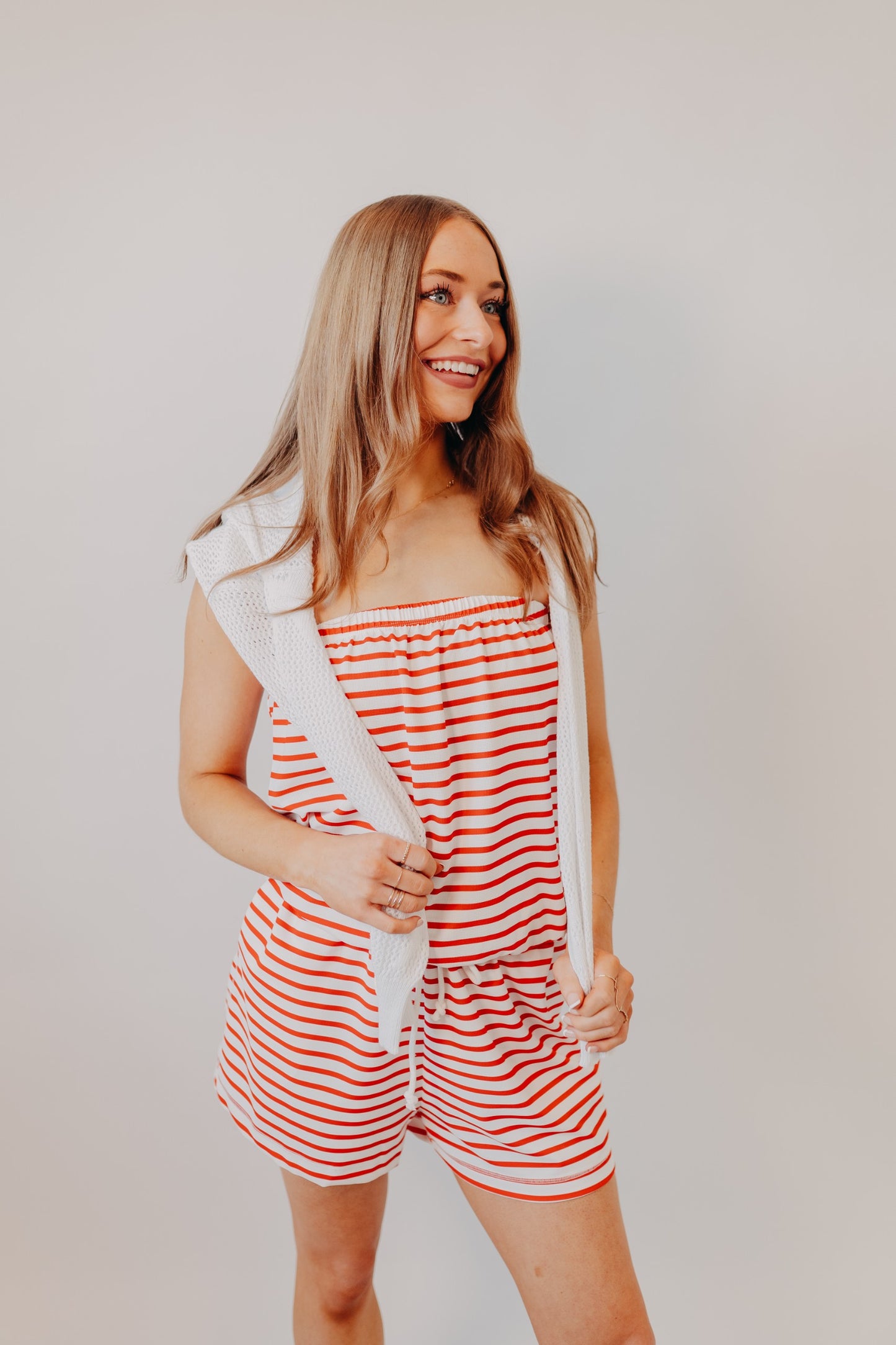 Wishlist | Striped Tube Romper | Cherry Ivory