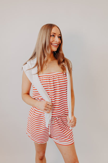 Wishlist | Striped Tube Romper | Cherry Ivory