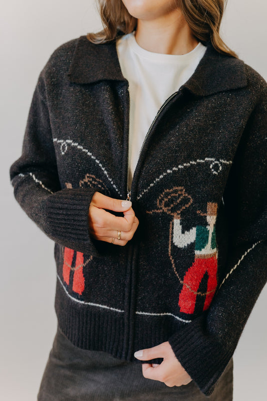 By Together | Rodeo Zip-Up Cardigan | Dark Chocolate Red