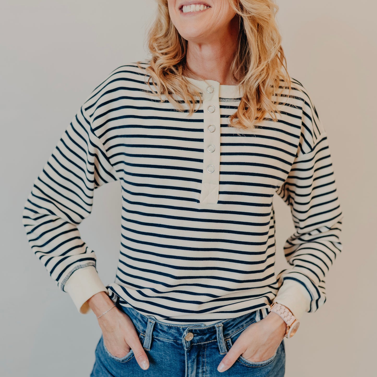 Blu Pepper | Striped Henley Top | Navy