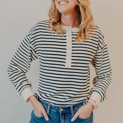 Blu Pepper | Striped Henley Top | Navy