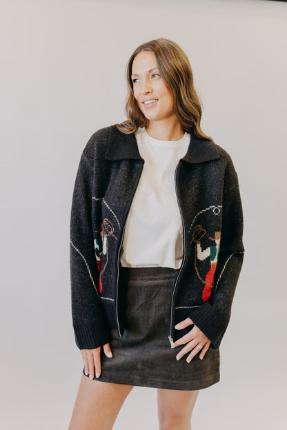 By Together | Rodeo Zip-Up Cardigan | Dark Chocolate Red