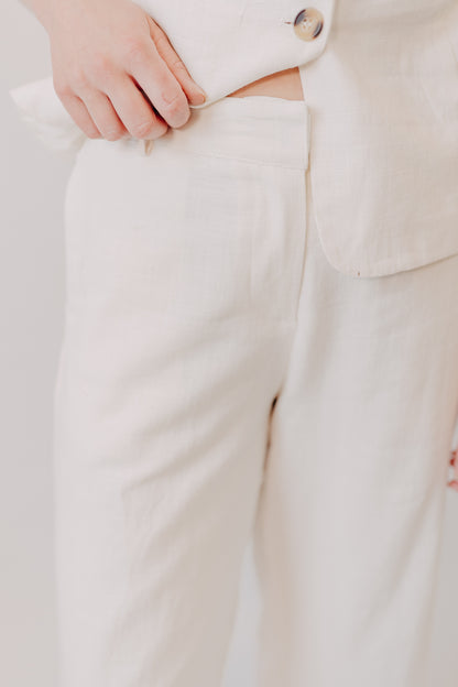 Miou Muse | Wide Leg Linen Trousers | White