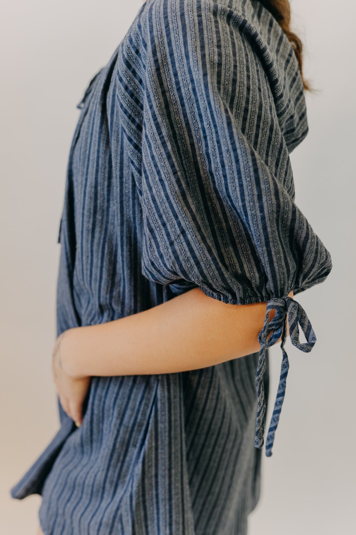 Miou Muse | Stripe Detail Loose Romper | Navy