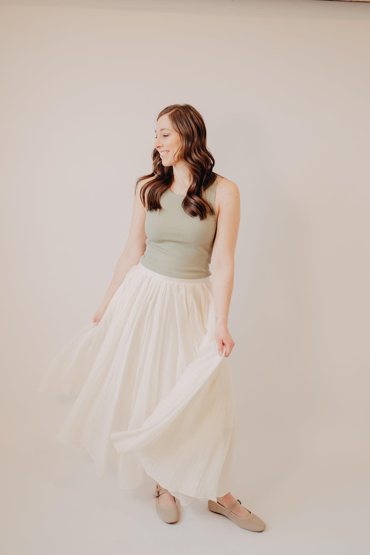 Fun2Fun | Crinkle Woven Maxi Skirt | Cream