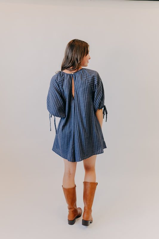 Miou Muse | Stripe Detail Loose Romper | Navy