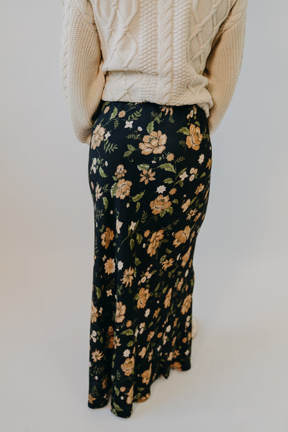 Blu Pepper | Floral Midi Skirt | Black Multi