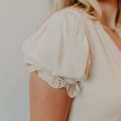Blu Pepper | Lace Trim Puff Sleeve Blouse | Cream