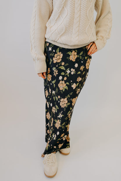 Blu Pepper | Floral Midi Skirt | Black Multi