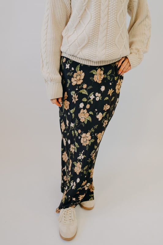 Blu Pepper | Floral Midi Skirt | Black Multi