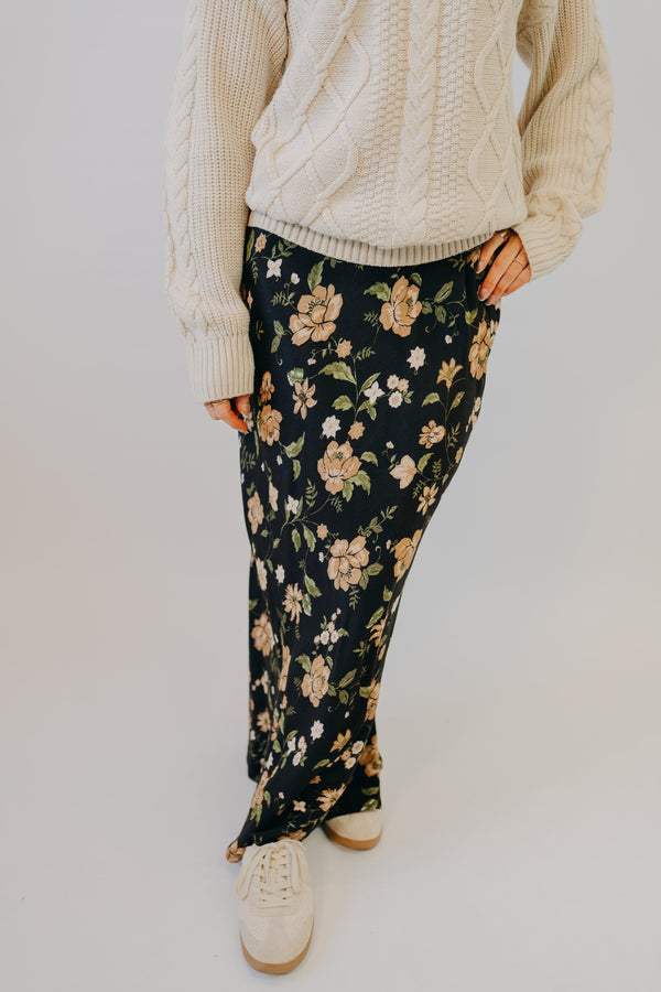 Blu Pepper | Floral Midi Skirt | Black Multi