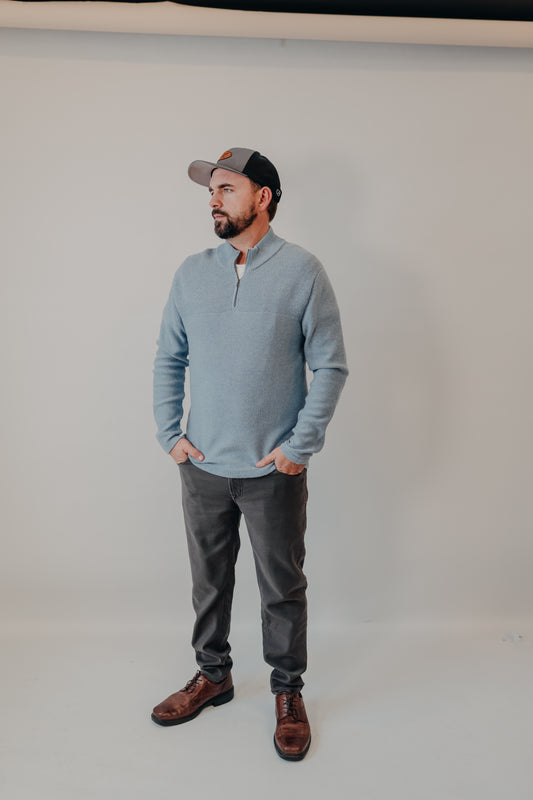Flag & Anthem | Henryville 1/4 Zip Mock Sweater | Lt Blue Heather