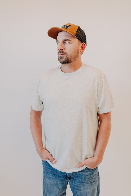 Flag & Anthem | Essential Stretch Crew Tee | Lt Grey Heather