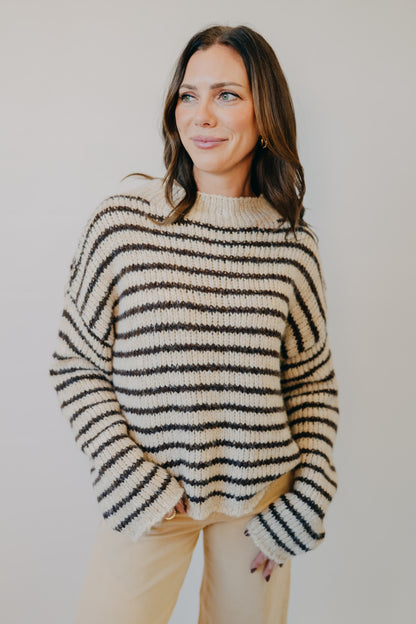 Blu Pepper | Striped Rolled Edge Sweater | Natural