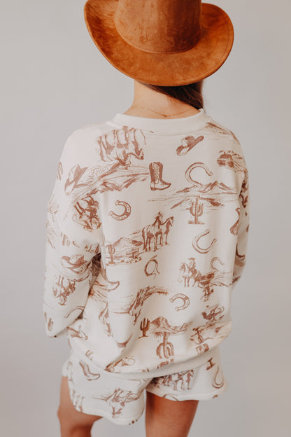 Blu Pepper | Western Print Knit Top | Cream Multi