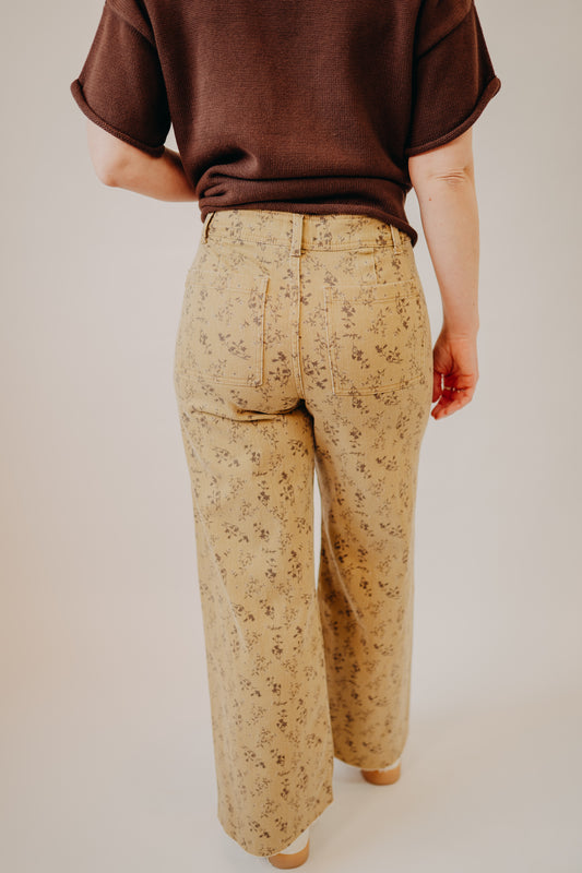 Miou Muse | Floral Print Pants | Straw Brown