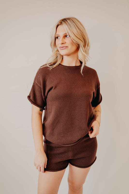 Wishlist | Raw Edge Sweater Top | Espresso