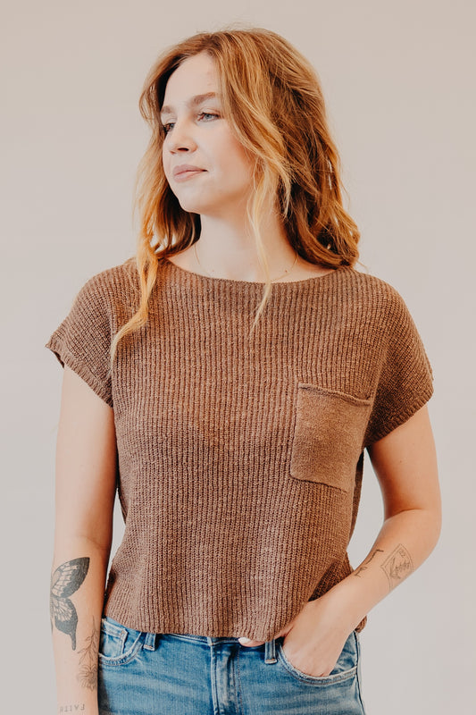 Be Cool | Pocket Cap Sleeve Dolman Top | Chestnut