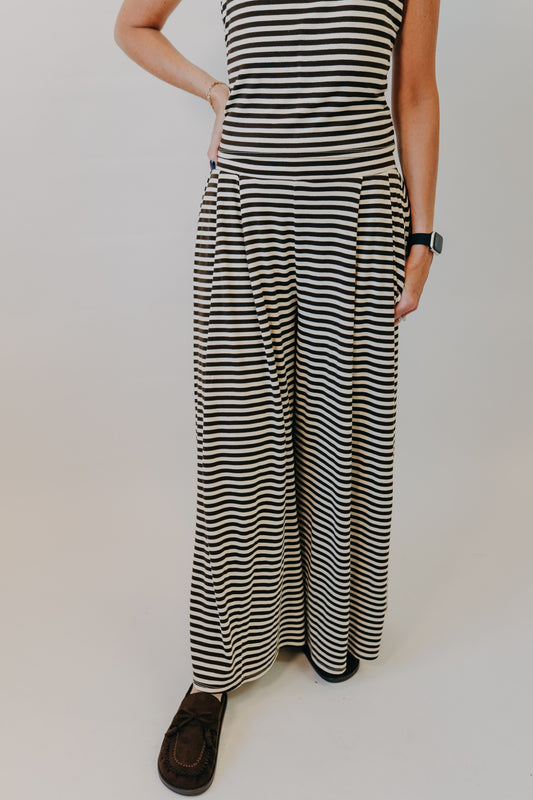 By Together | Fine Line Wide Leg Knit Pants | Cream Brown