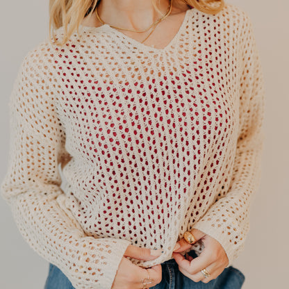 Doe & Rae | Split V-Neck Sweater | Cream