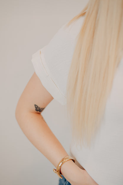 Blu Pepper | Split Neck Fold Sleeve Blouse | Cream